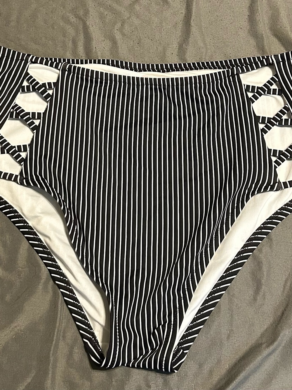 Shade & Shore Black and White Striped Bikini Bottom